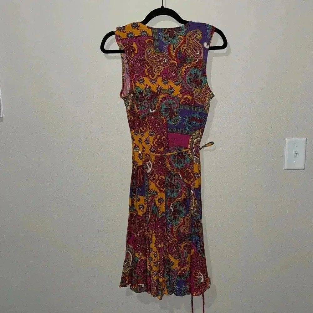 Lauren Ralph Lauren Paisley Dress Womens Small Ruffle Vneck Sleeveless Colorful - Picture 8 of 9